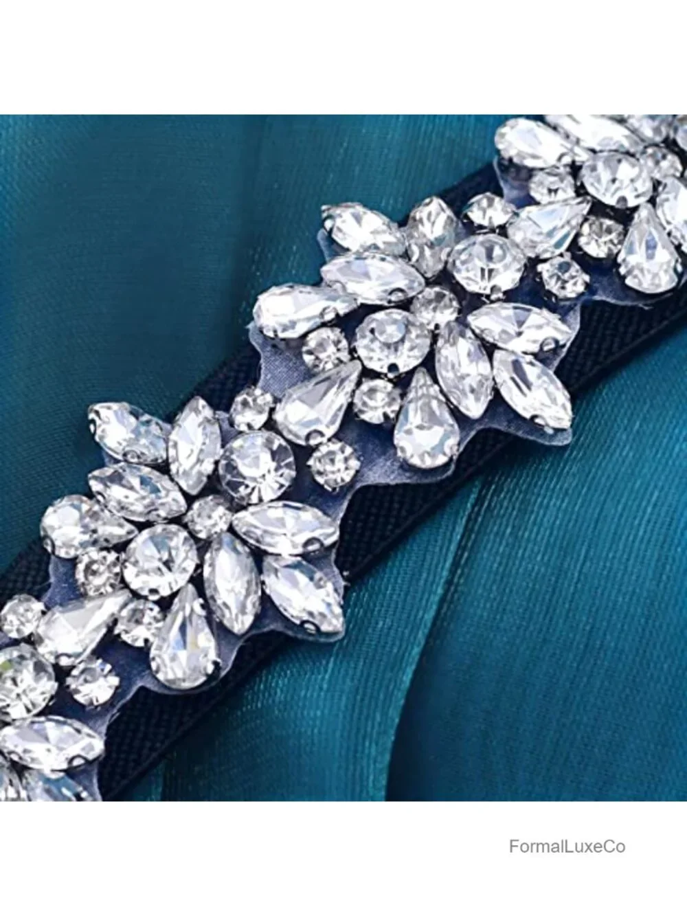Stretchy Rhinestone Sash Dress Belt with Pronged Buckle